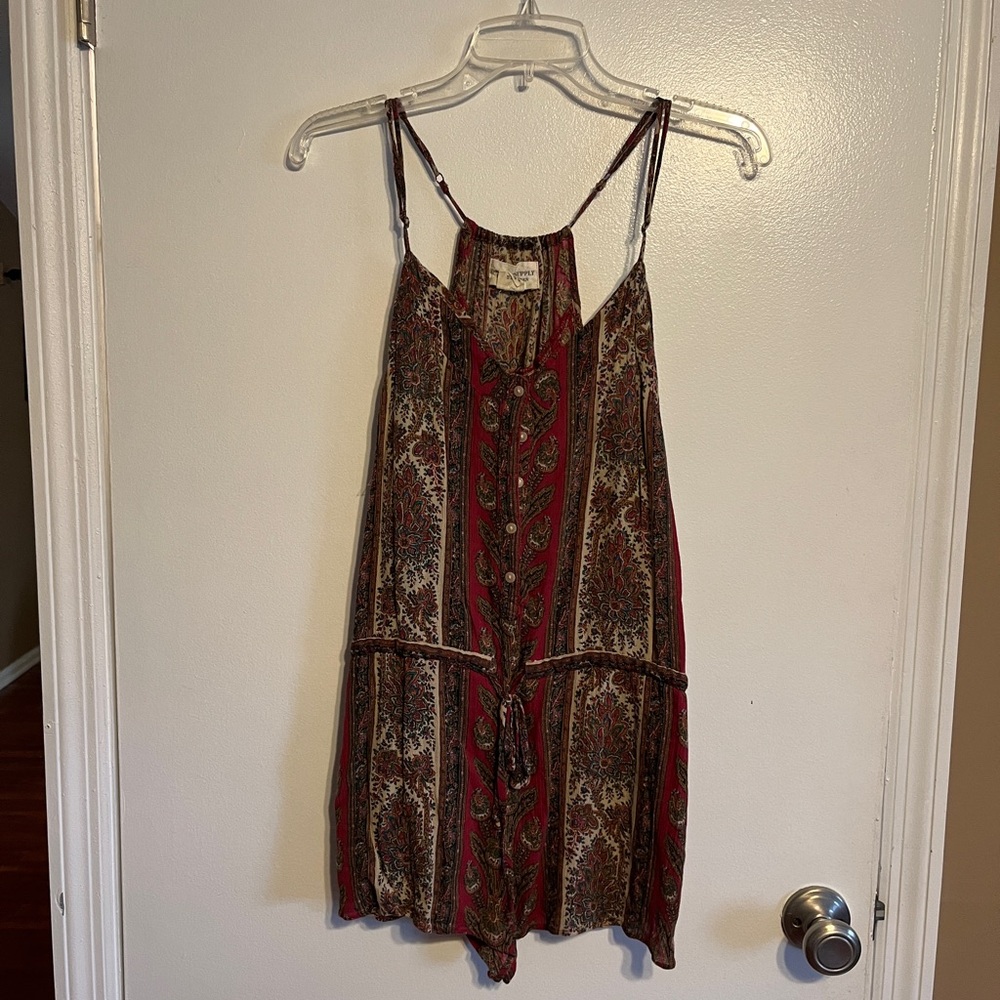 Denim & Supply Ralph Lauren Romper Spaghetti Strap Red Paisley Tie Waist